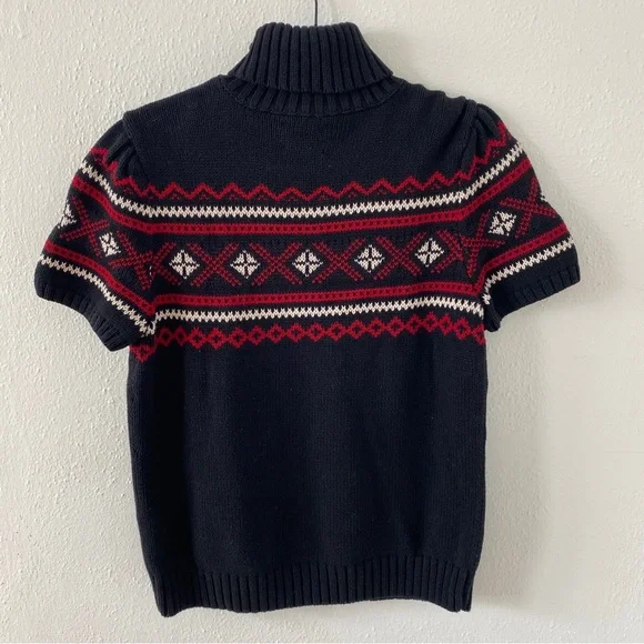 Vintage Cotton Fair Isle Short Puff Sleeve Knit Turtleneck Sweater Large - Picture 8 of 8